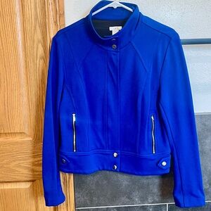 Cache Royal Blue Zip Up Moto Jacket Blazer Size 14 Bomber Jacket
